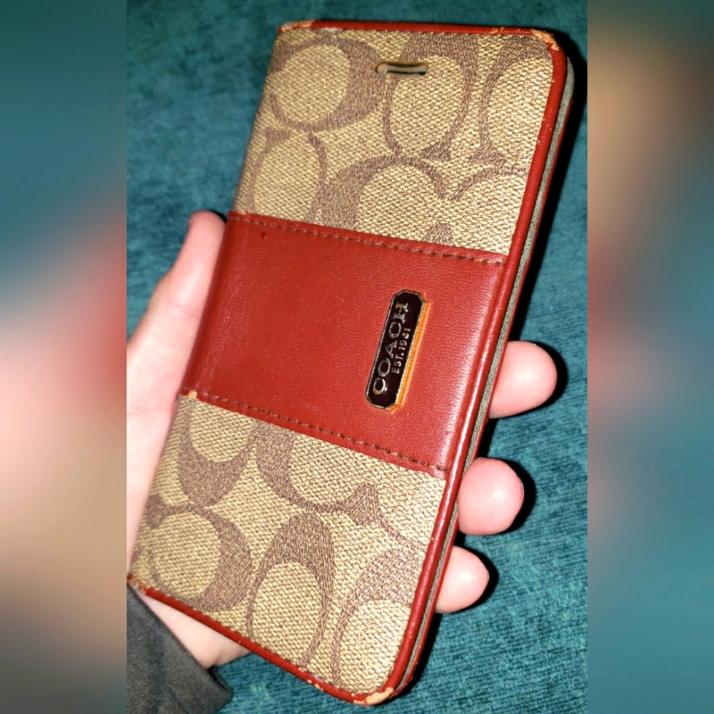 Coach Signature Brown and Red Phone Case